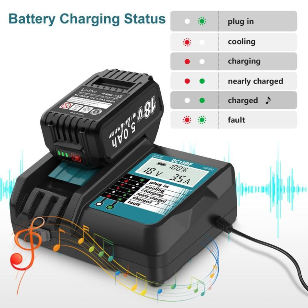 2 Pack Battery & Charger Compatible with Makita 18V Cordless Power Tools