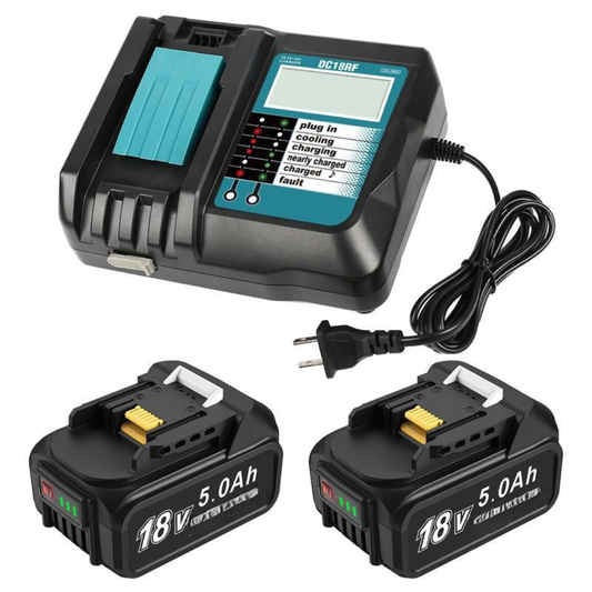 2 Pack Battery & Charger Compatible with Makita 18V Cordless Power Tools