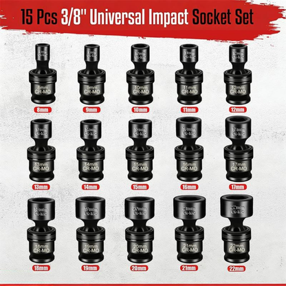 15 Pcs 3/8" Drive Shallow Universal Socket Set