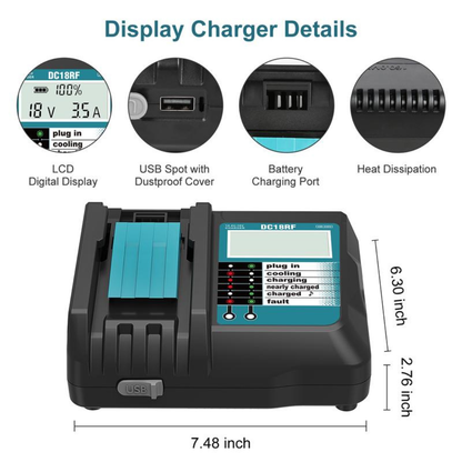 2 Pack Battery & Charger Compatible with Makita 18V Cordless Power Tools