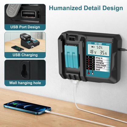 2 Pack Battery & Charger Compatible with Makita 18V Cordless Power Tools