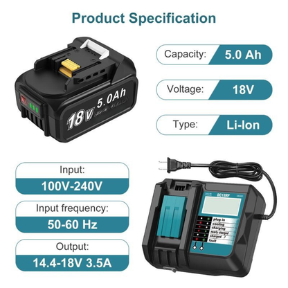 2 Pack Battery & Charger Compatible with Makita 18V Cordless Power Tools